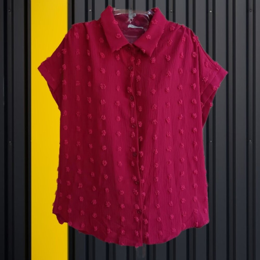 BOTHENIAL Women Button Down Shirt Dressy Casual Work Tops Swiss Dot Blouse Large